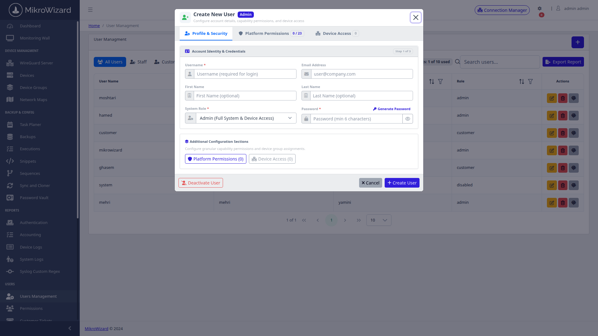 Add User Modal with RBAC
